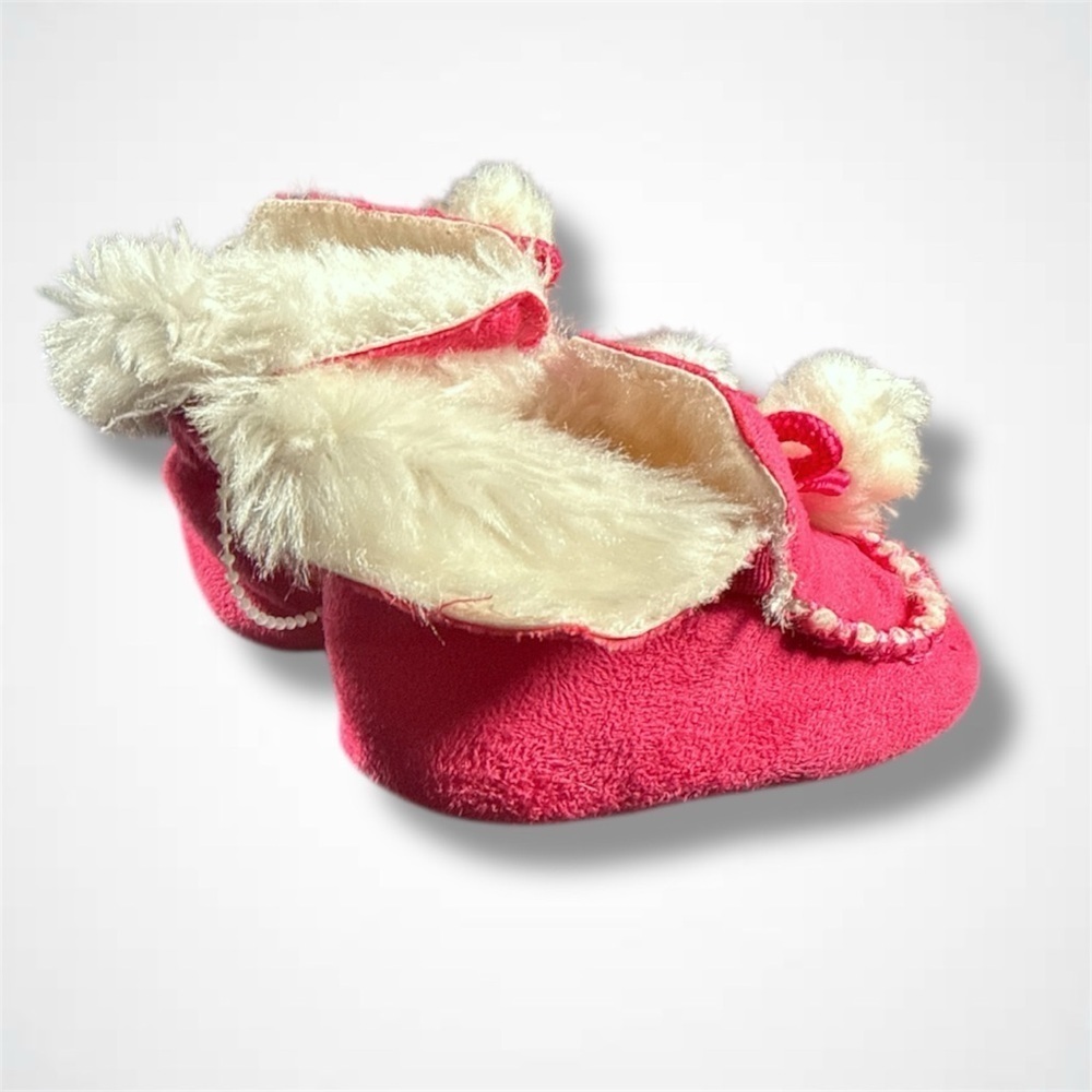 Pink Velour Booties with Fur Trim - Picture 3 of 4